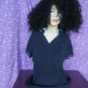 Tommy Hilfiger kids short sleeve polo collared shirt in navy blue size large.